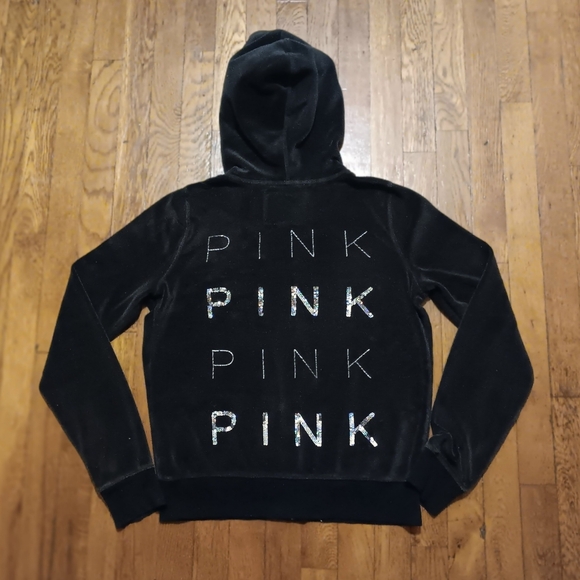 Women's PINK Black Velvet Zip-Up Hoodie - Picture 3 of 5